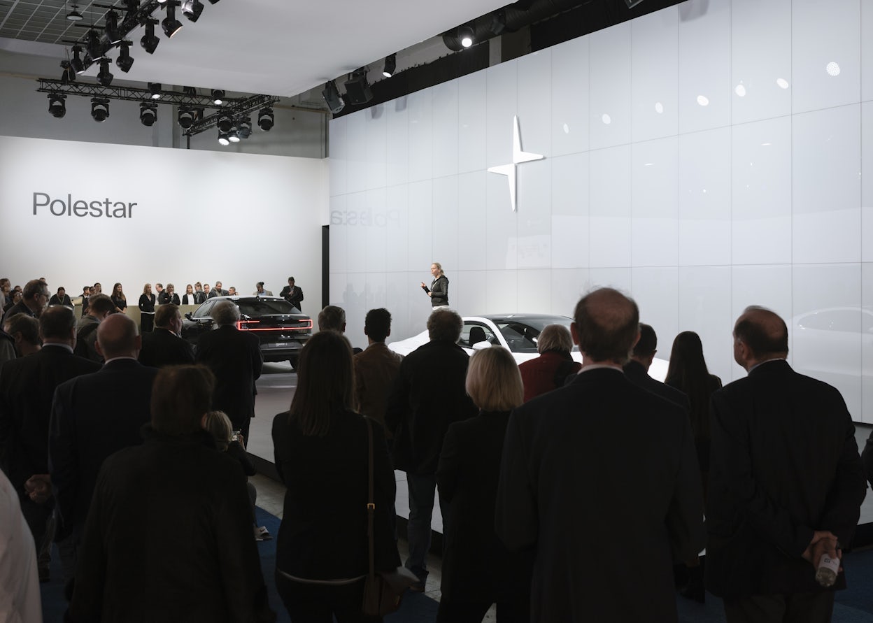 Crowd in front of a Polestar stage at Brussels Motor Show 2020.