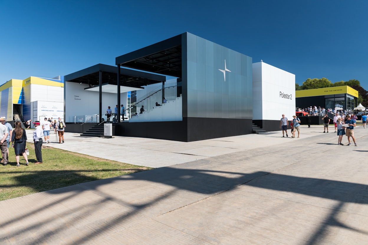 Polestar pop-up installation at the Goodwood Festival of Speed, captured from an external viewpoint.