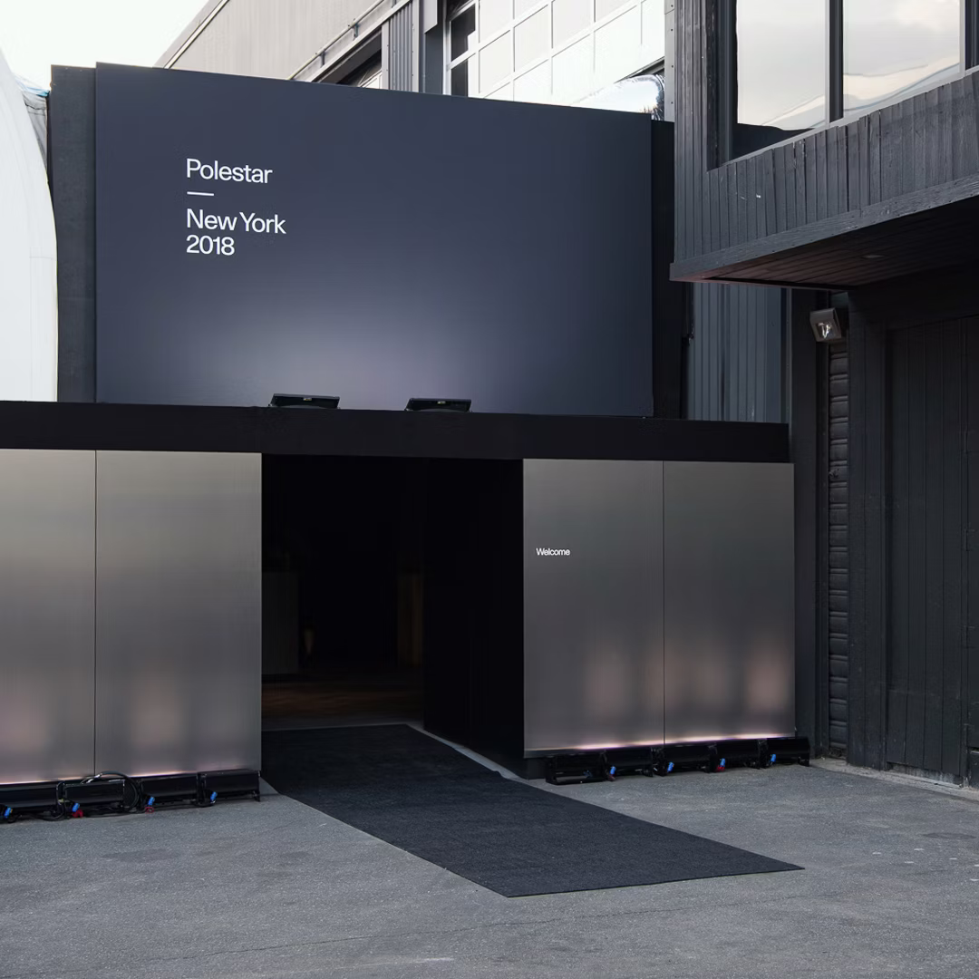 The entrance to a building with a sign that reads Polestar New York 2018.