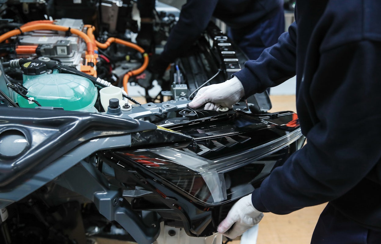 Close-up of a Polestar being assembled