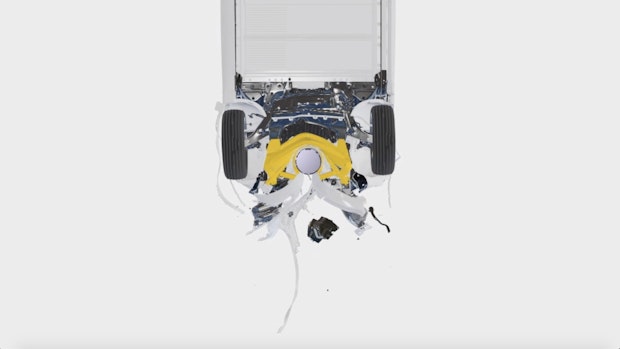 Detail of the front lower load path in Polestar 2