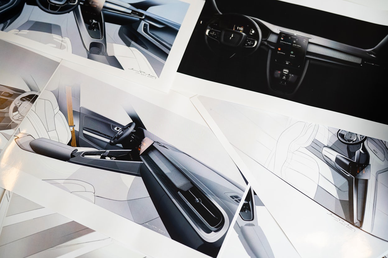 Five Polestar concept pictures showing Polestar design sketches.