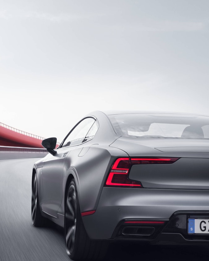 Grey Polestar 1 driving on motorway