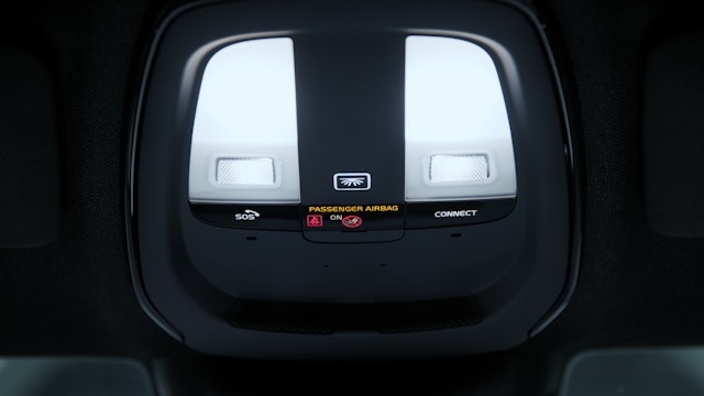 Detail of the overhead console inside the car adjusting lighting