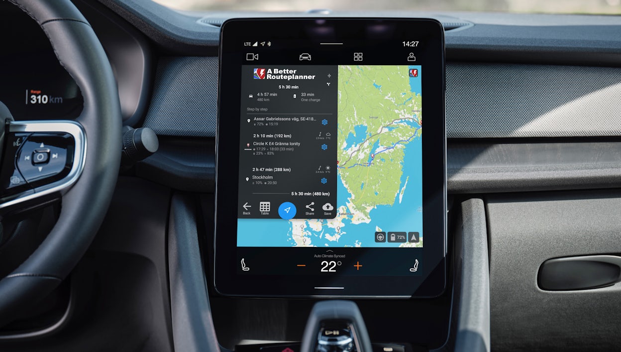 ABRP, la célèbre app de planification d’itinéraires, aperçue dans la Polestar 2.