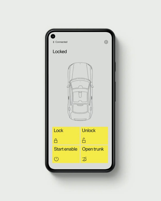 Details of the Polestar 1 Connect app showing digital Key