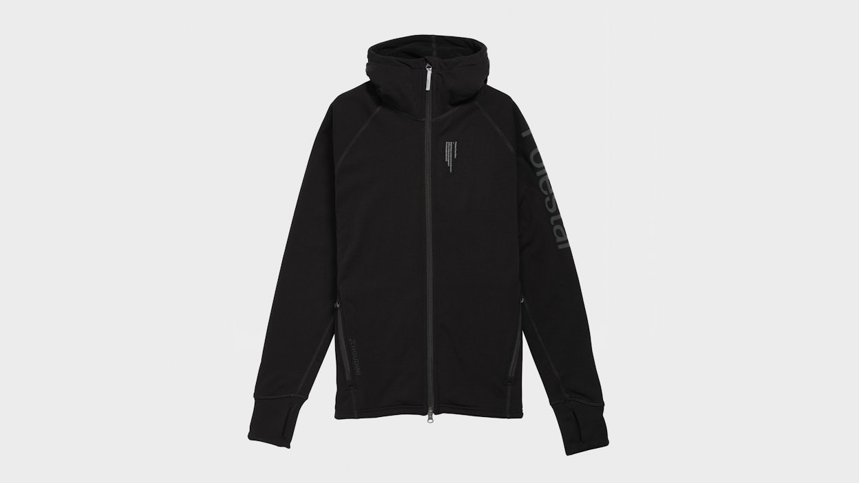 Black Polestar fleece sweater displayed on a white background.