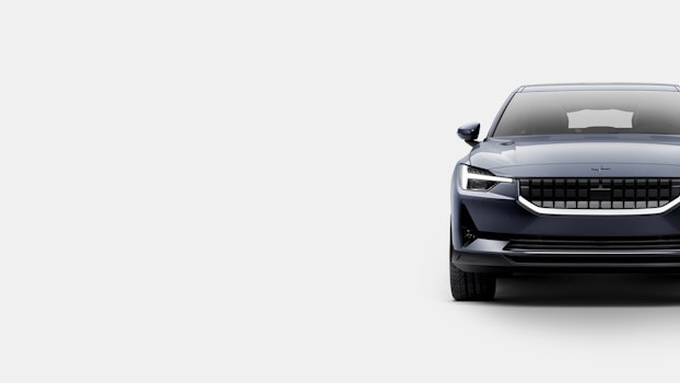 Front view of a dark blue Polestar 2