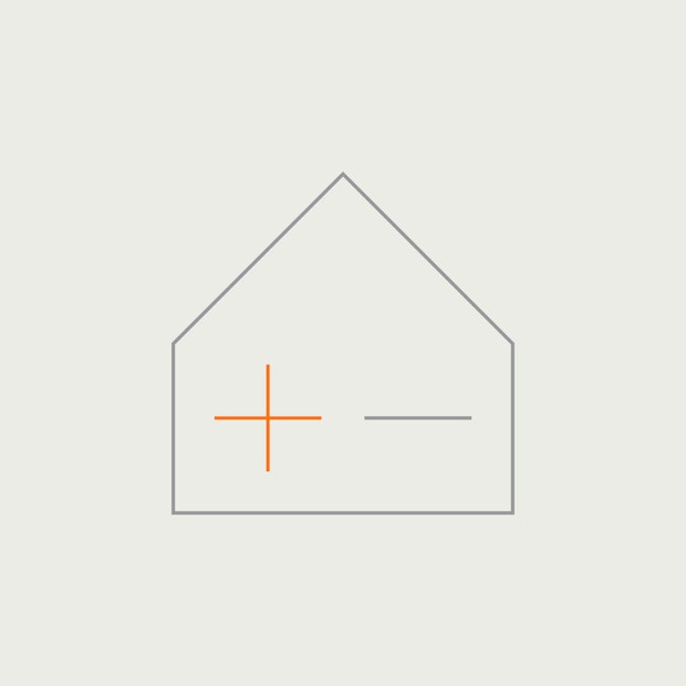 Graphic illustration of a line-drawn house with a plus and minus sign inside