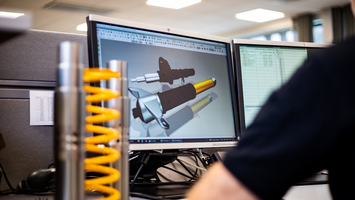 Computer screen showing a design file of the Öhlins dampers.