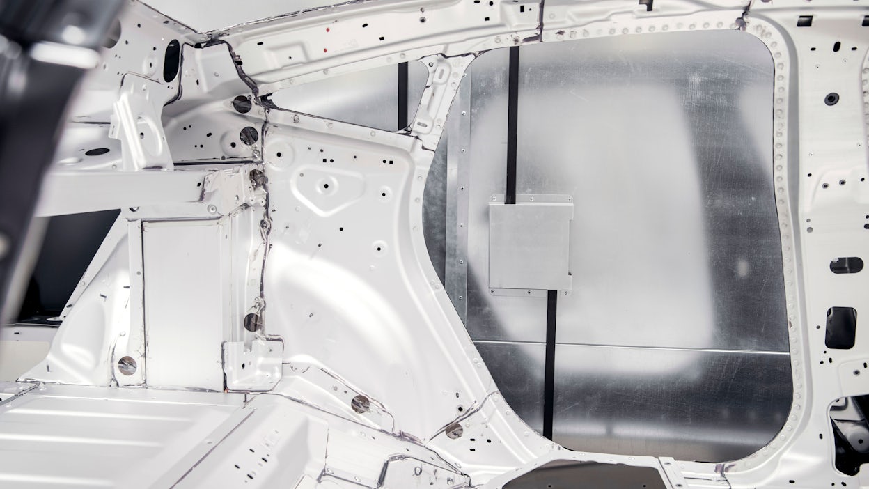 View from inside the bonded aluminium unibody of Polestar 5.