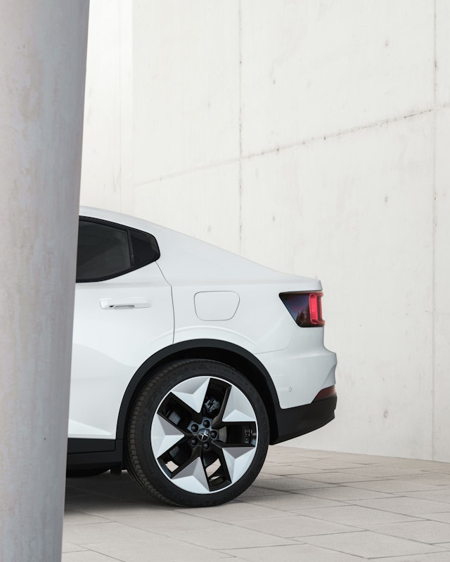 The rear of a Polestar 2. 