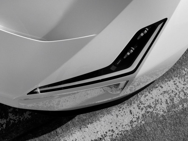 Black and white image of a Polestar Precept headlight