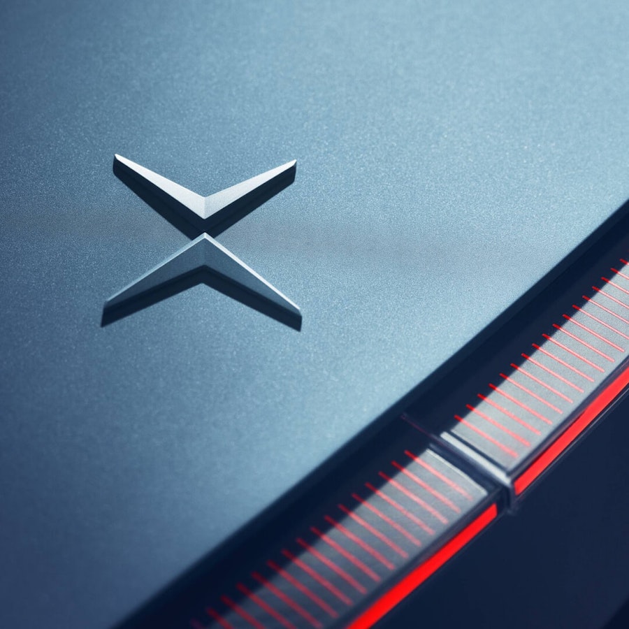Close-up of the rear of Polestar O2 with the Polestar symbol