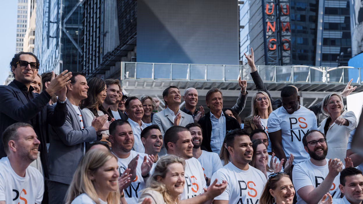 Group of Polestar people celebrating the Polestar listing on the Nasdaq in New York.