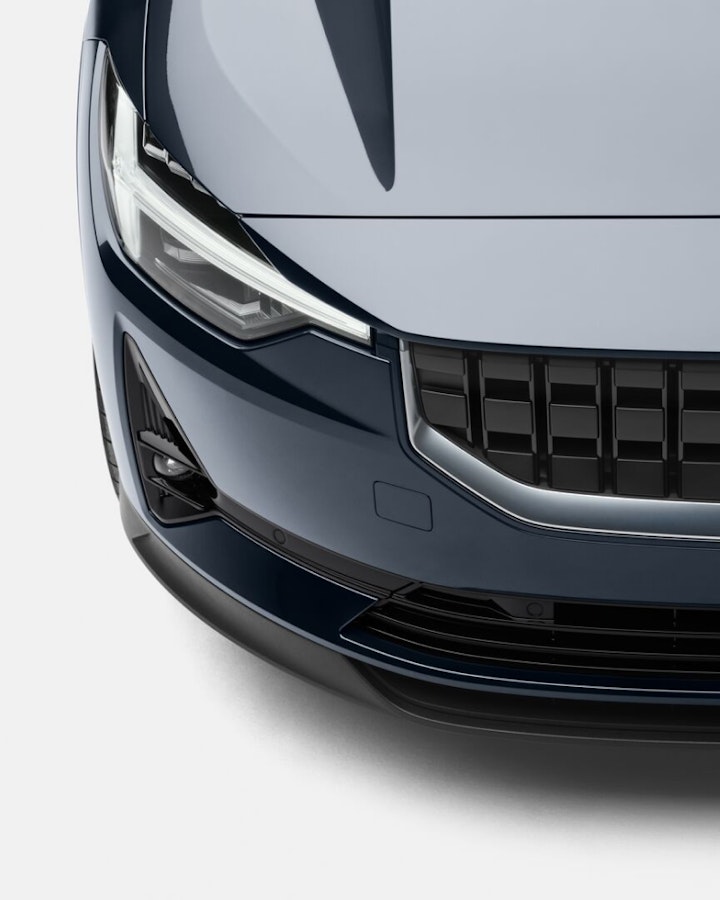 Zoomed front view of the Polestar 2 exterior