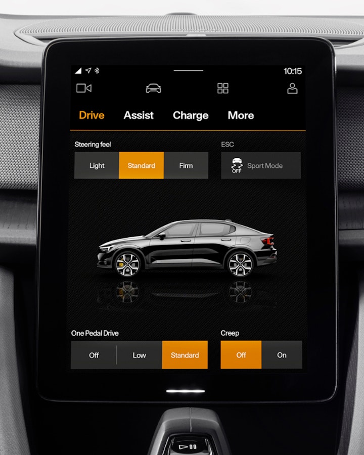 驾驶屏幕方便操作性能设置，例如单踏板驾驶和转向路感。
