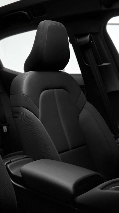 Black sets inside the Polestar 2. Dark interior.