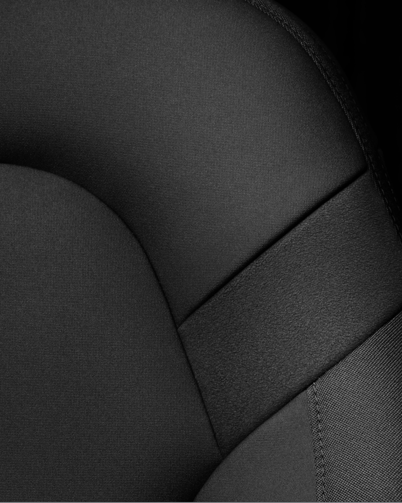 Close-up on black WeaveTech upholstery