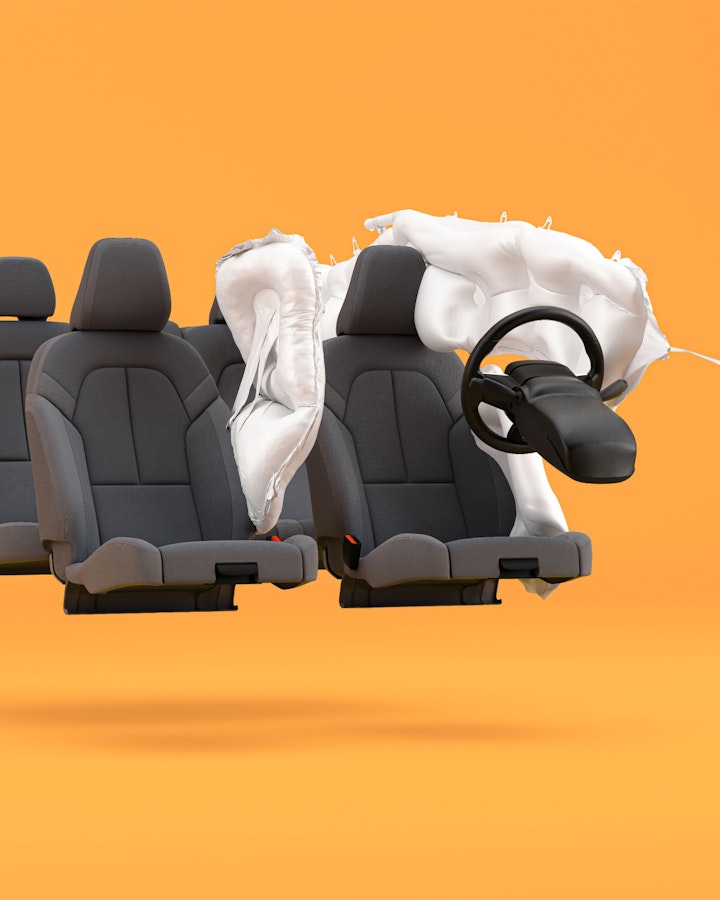 Showing driver's seats with frontal airbags, orange background