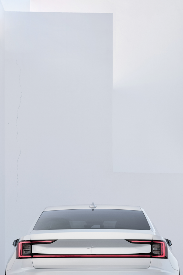 Polestar 2 tailgate view on a white background