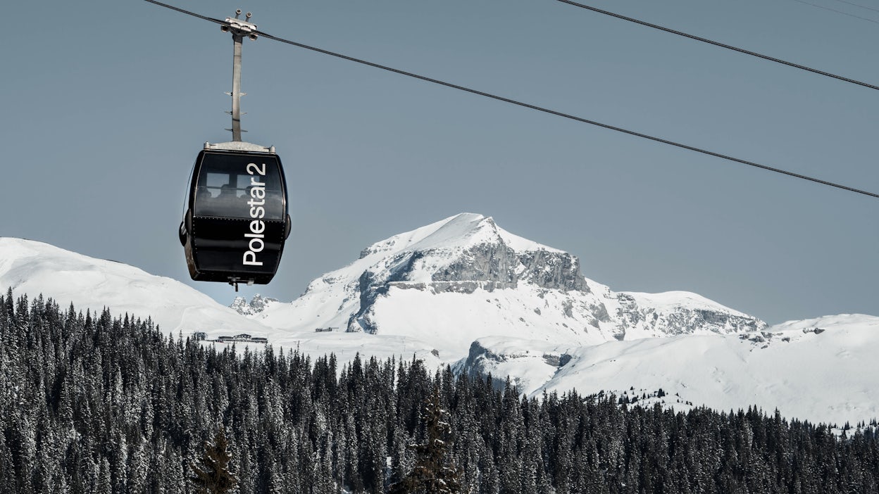 Polestar 2 branded gondolas in Laax.