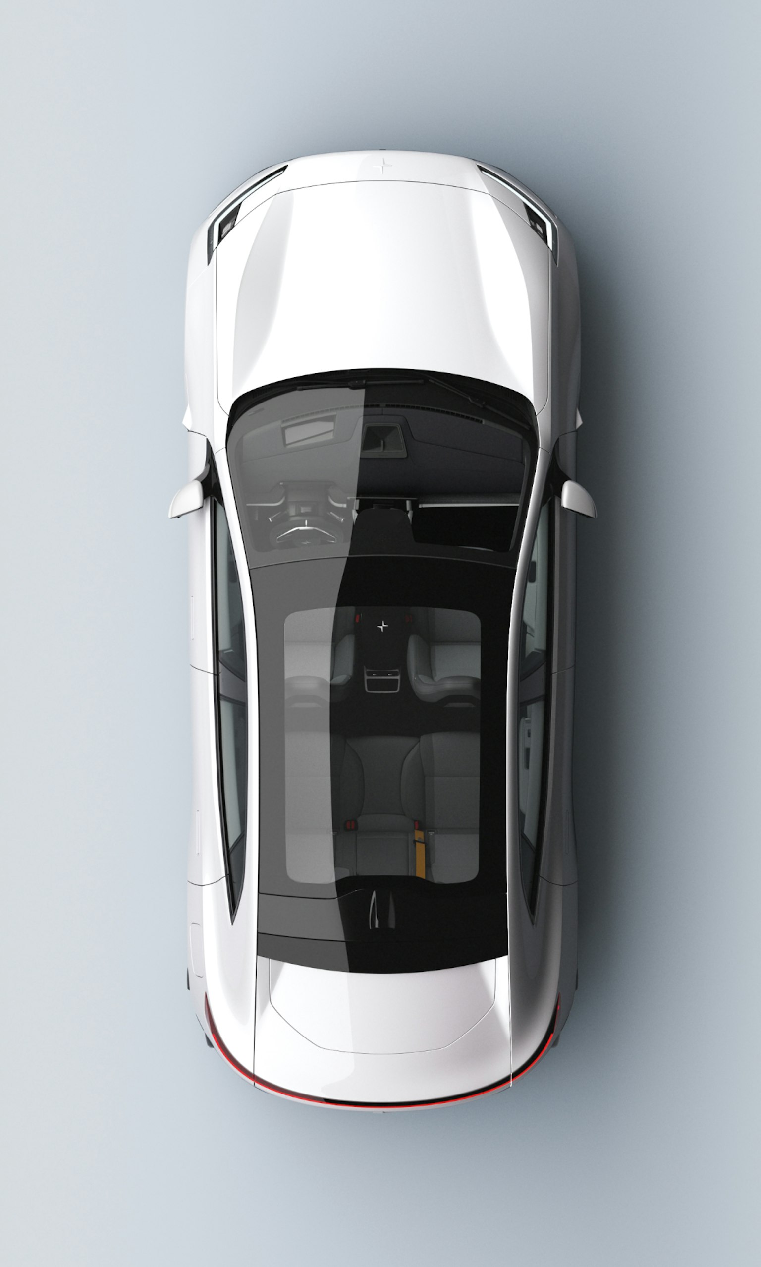 Birds eye view of Polestar 4 showing the panoramic roof