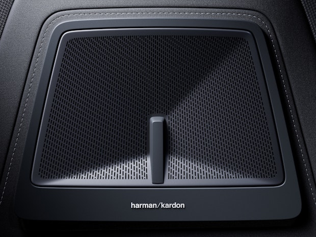 Detail crop of Polestar 4 Harman Kardon dashboard speaker