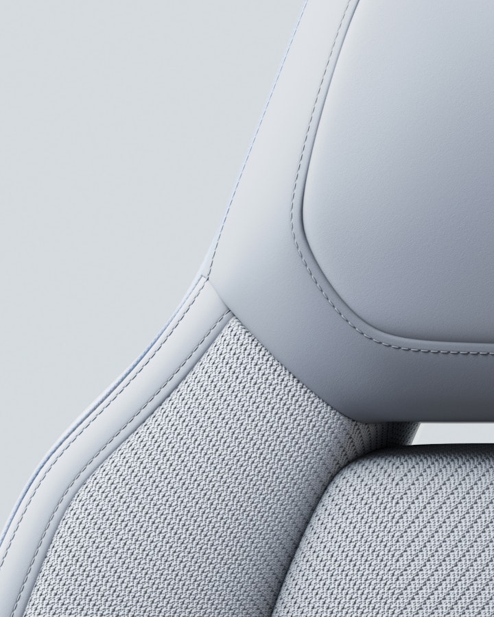 Detail of Polestar 4 front seat with Mist Tailored knit upholstery