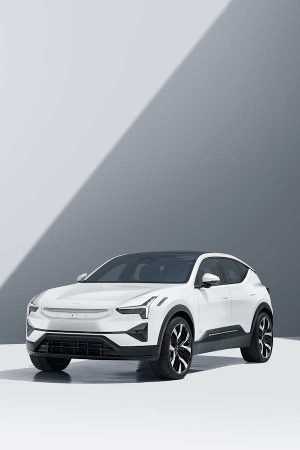 White Polestar 3, front, side view.