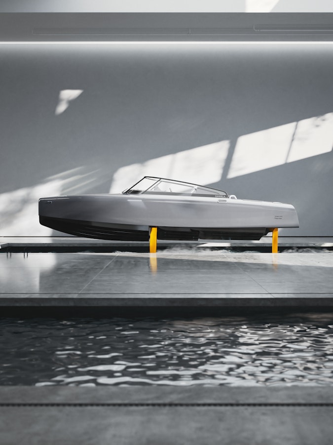 Grey Candela boat on golden foils