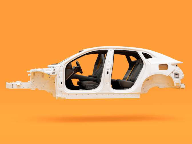 White frame of a car against a yellow background