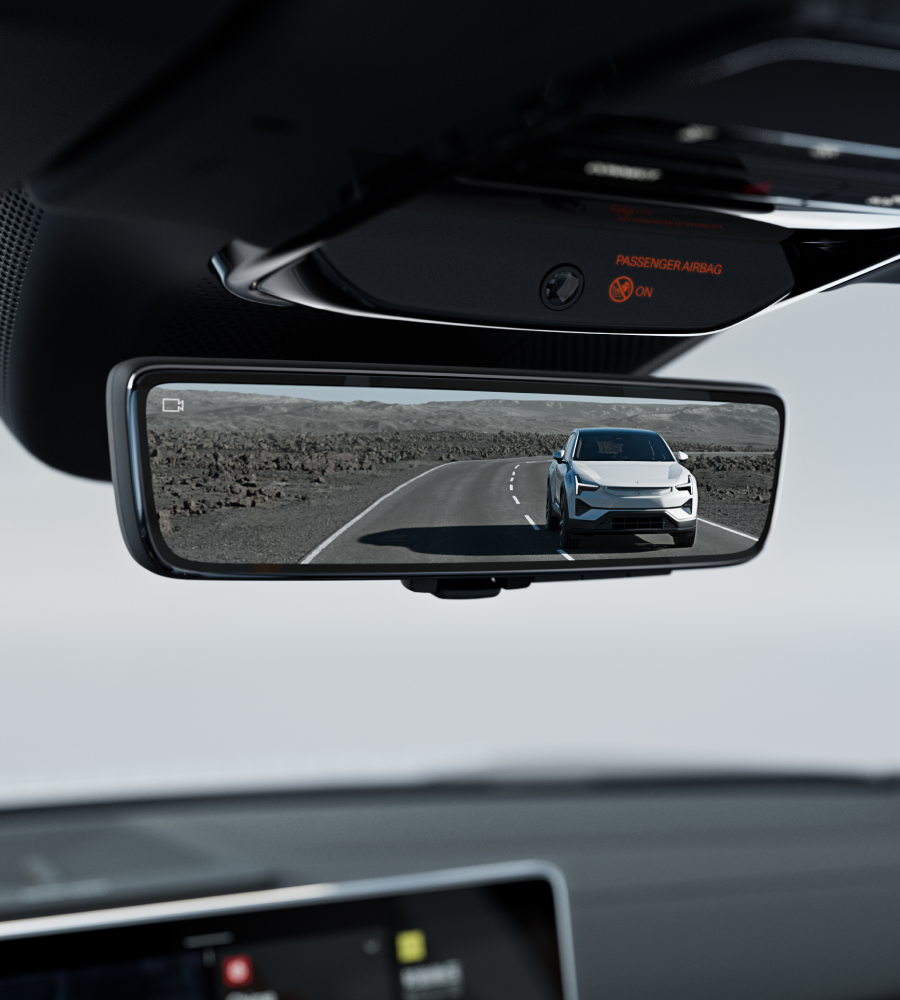 Close-up on Polestar 4 rear view mirror