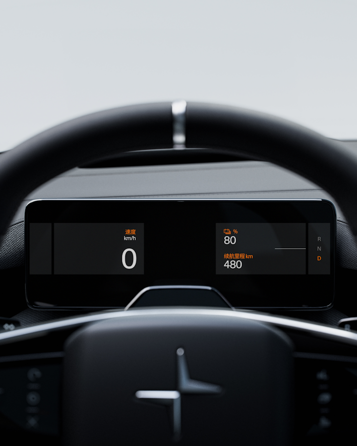 The driver display seen through the steering wheel