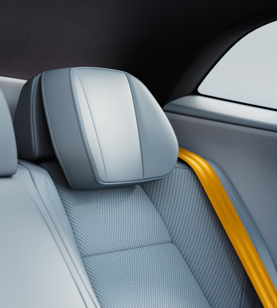 Grey rear comfort headrests in outer position of Polestar 4