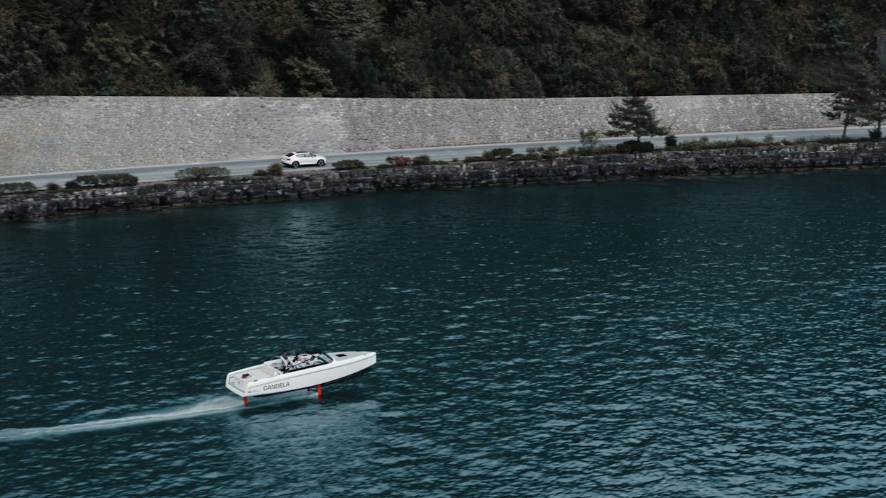 Boat on lake with Polestar in the background