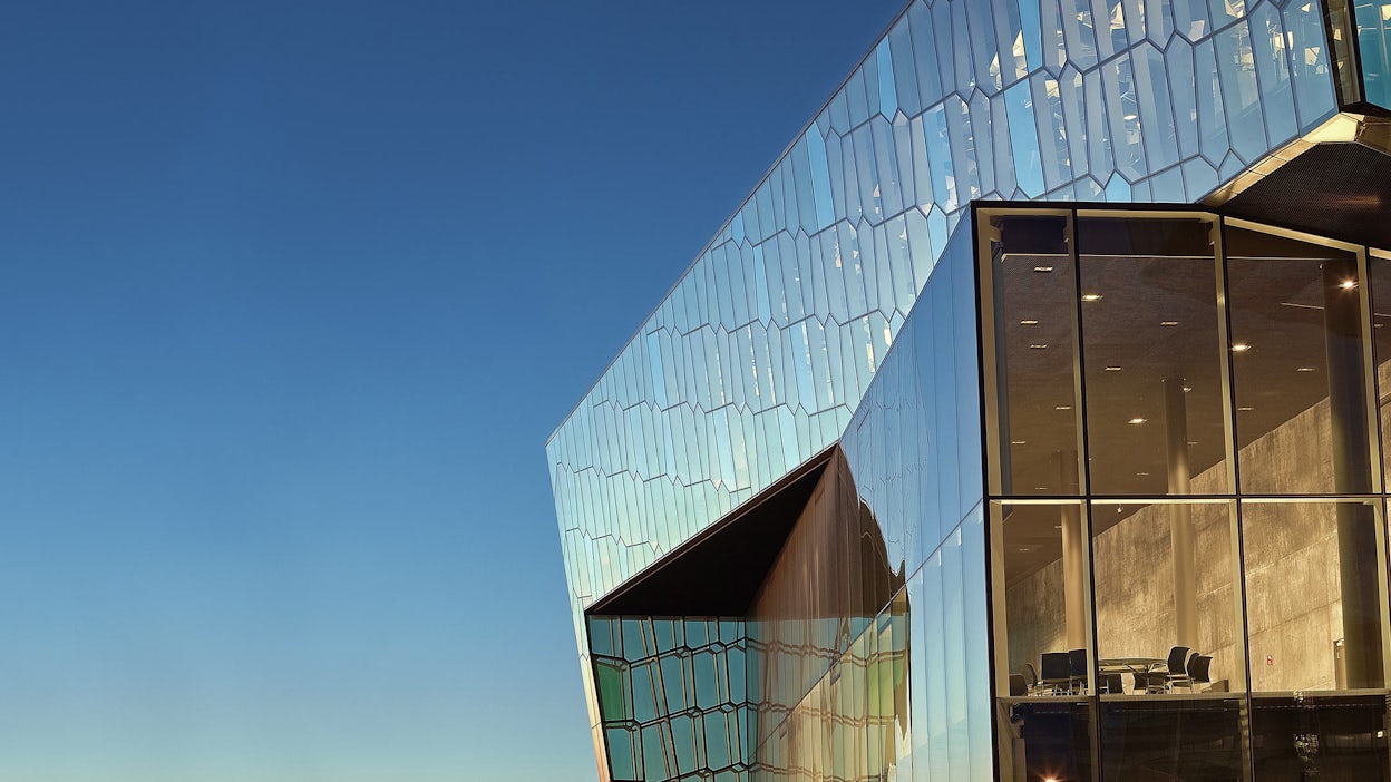 Reykjavik concert hall Harpa's facade in glass