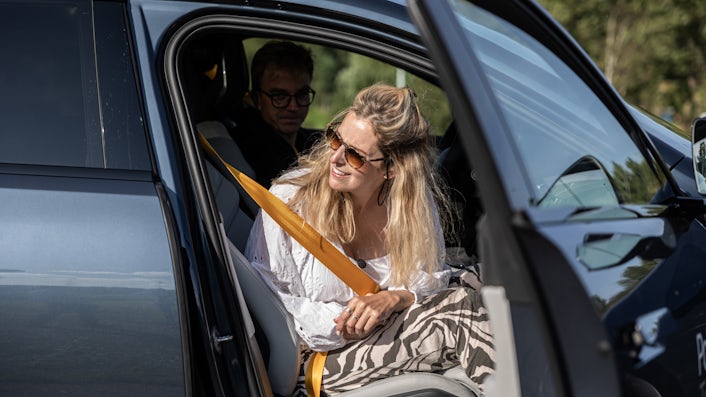 Hannah in the passenger seat of the Polestar 4