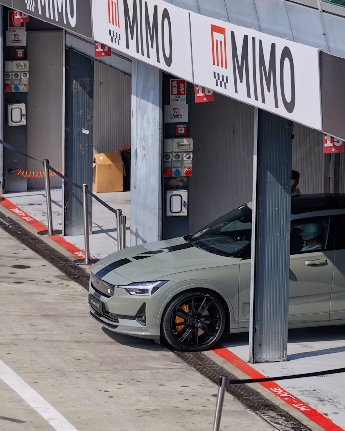 Polestar 2 BST edition 230 in the pit garage