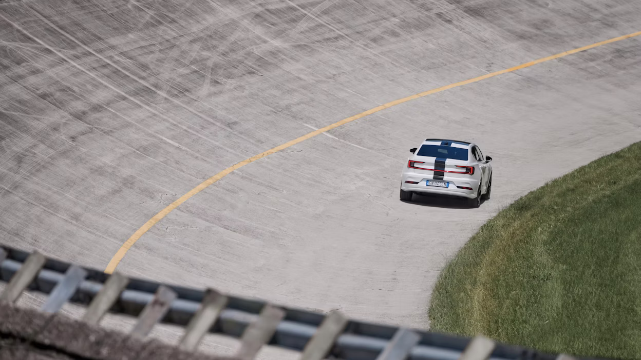Polestar 2 BST edition 230 on the circuit from far away