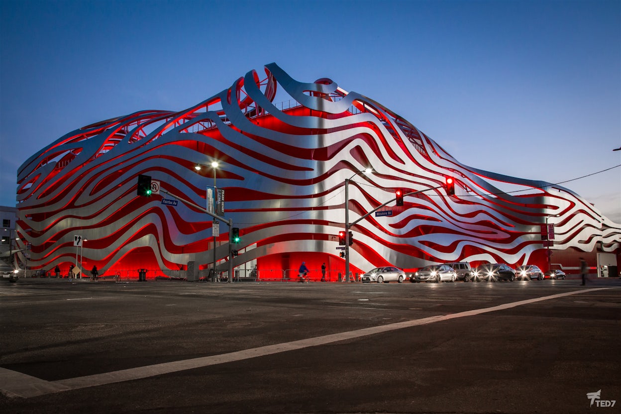 The facade of the Peterson Automotive Museum.