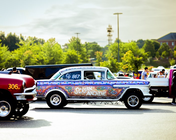 Colourful custom car from side