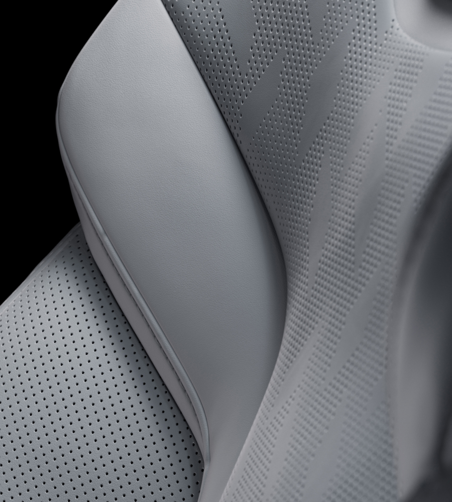Close-up of the perforated Nappa leather upholstery.