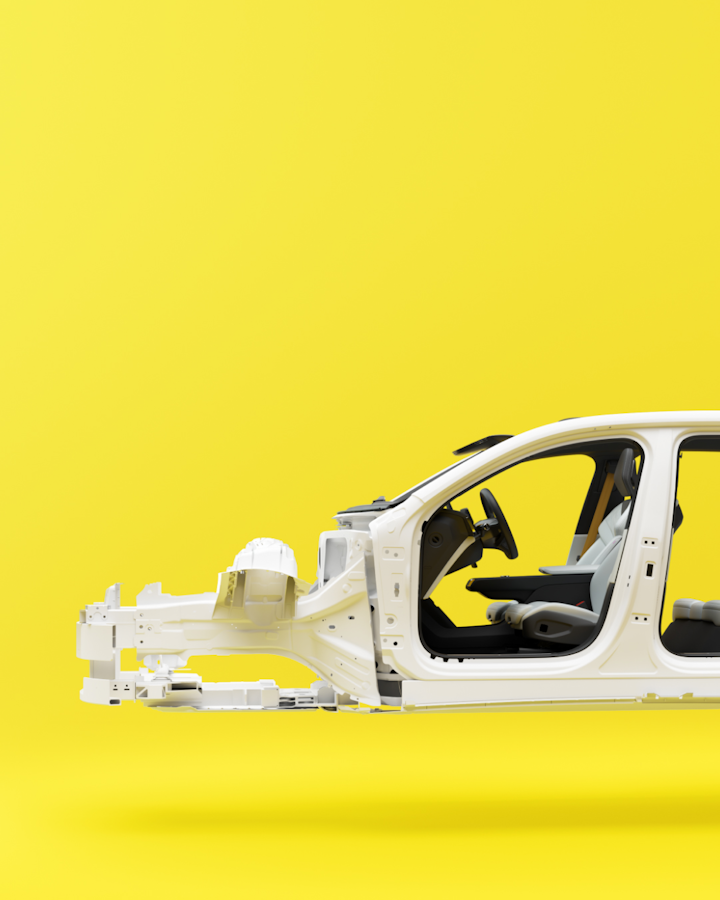 Polestar 3 body skeleton on a yellow background.