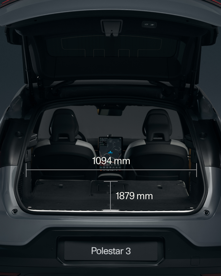 Back of the car with the rear seats folded showing the measurement of the luggage compartment.