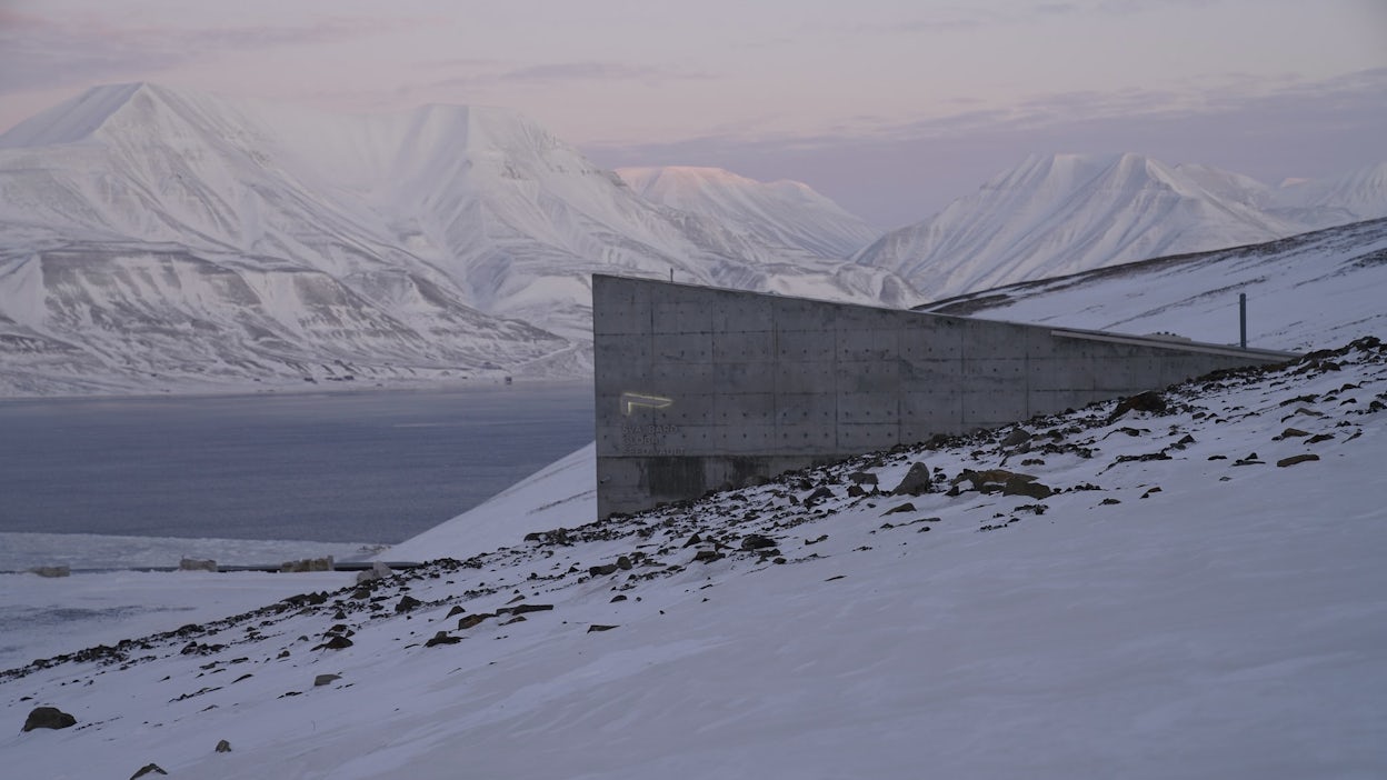 Concrete building in Arctic landscape