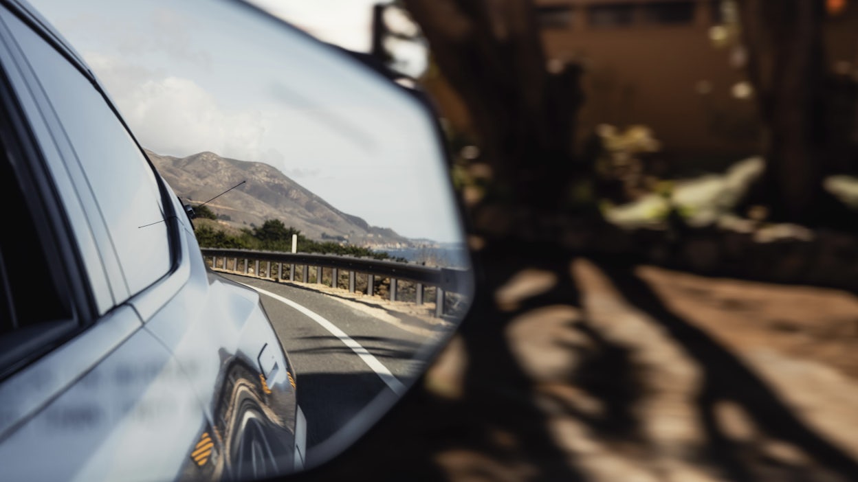 Close-up of Polestar 3 side mirror.