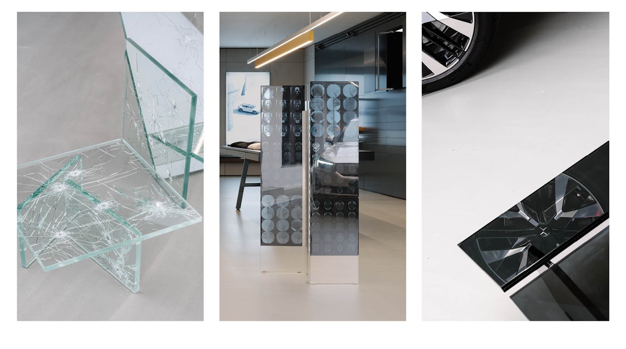 Designer Thibeau Scarcériaux's designs in the Polestar Space in Brussels.