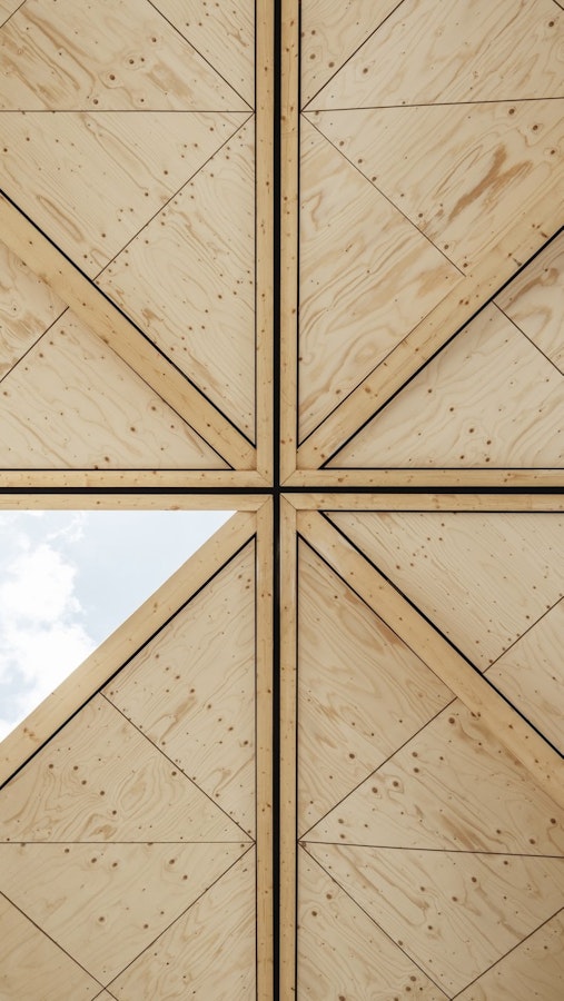 Wooden roof of a EV station