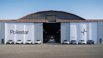 Polestar 3 and Polestar 4 in front of the Barker Hangar at Polestar Day.